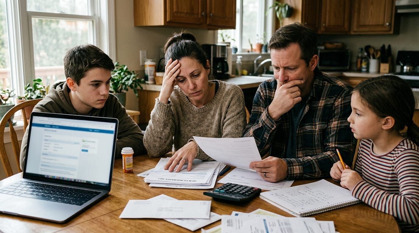 Family reviewing higher health insurance costs after ACA subsidy expiration in 2026