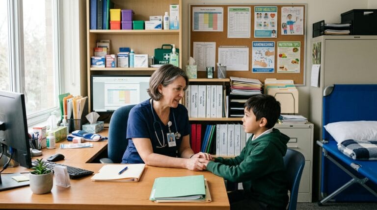 School nurse supporting a student affected by school Medicaid cuts