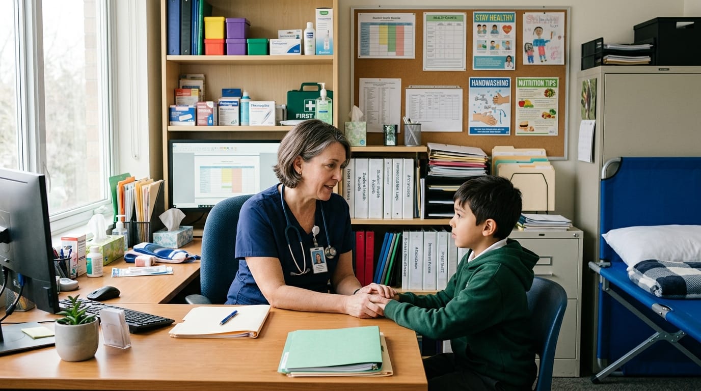 School nurse supporting a student affected by school Medicaid cuts