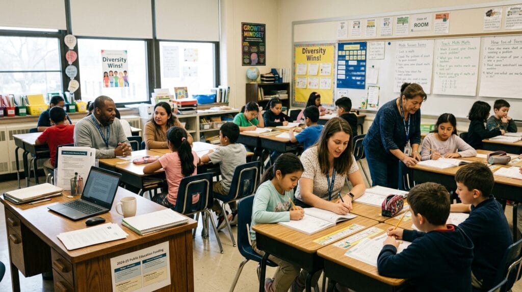 School staff supporting students during health funding cuts