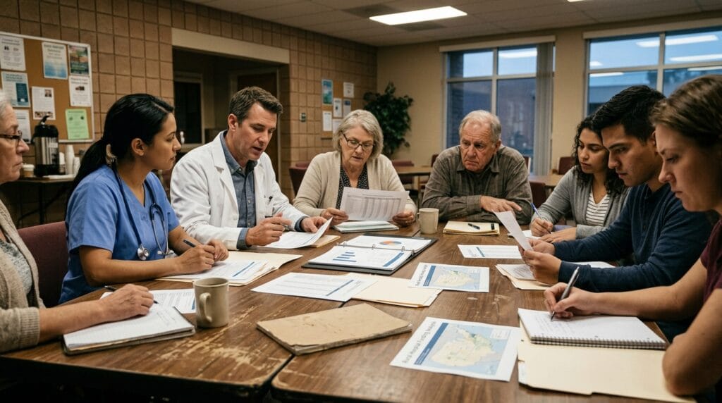 Community meeting about rural healthcare funding and hospital access
